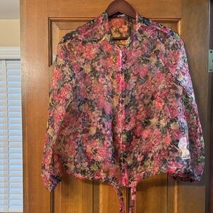 Zara Pink and Green Floral Bomber Jacket